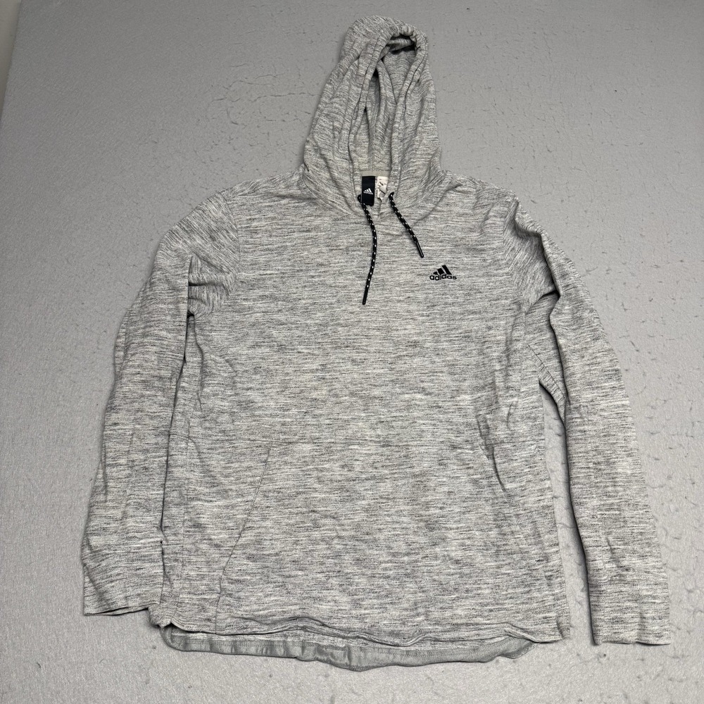 Adidas Essentials Pique Drawstring Hoodie Heather Grey BS3232 Men's Large